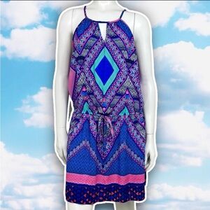 ❤️ BEBOP Tribal Print Keyhole Halter Mini Dress Boho Aztec Southwestern Festival